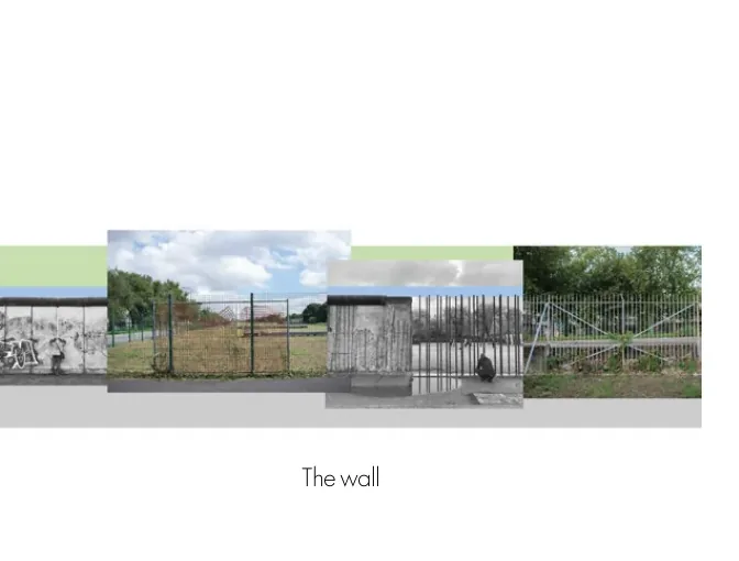 The Wall montage layering repeated fence photographs along a horizontal section