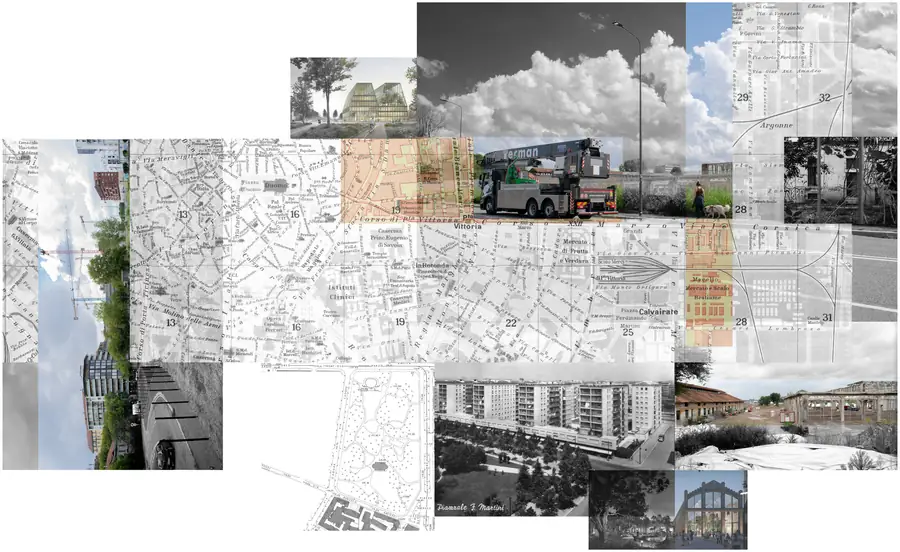 Collage of maps and layered photographs of the Patch asking what was, what is, and what will be