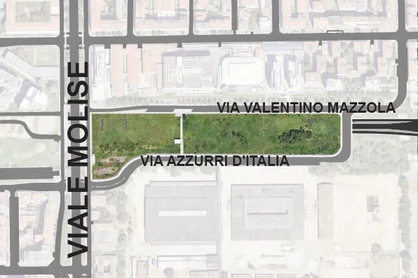Plan of the Patch, a green strip between Viale Molise, Via Valentino Mazzola and Via Azzurri d'Italia
