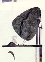 Dark rock-textured shape cut out and mounted against a pale background