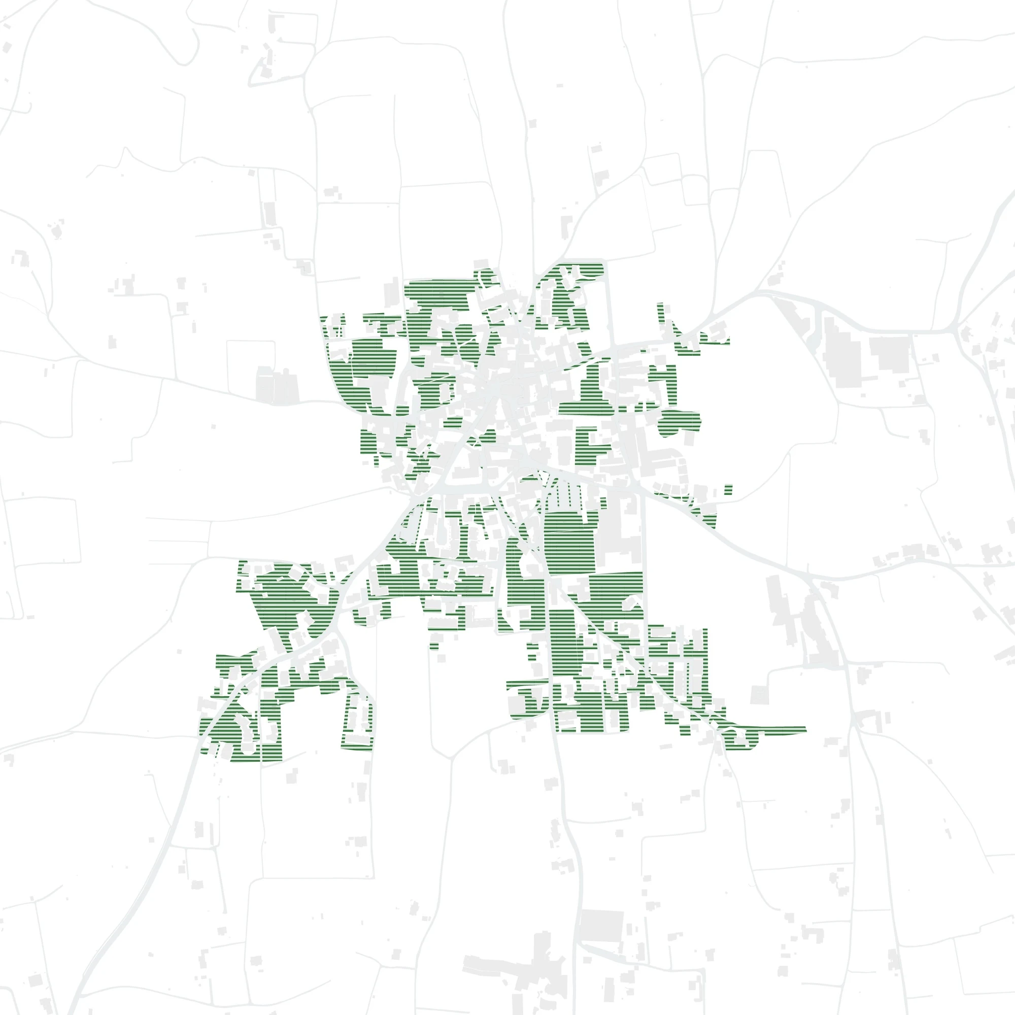 Map of Girlan showing only the green-space layer: gardens, orchards, and agricultural land in green