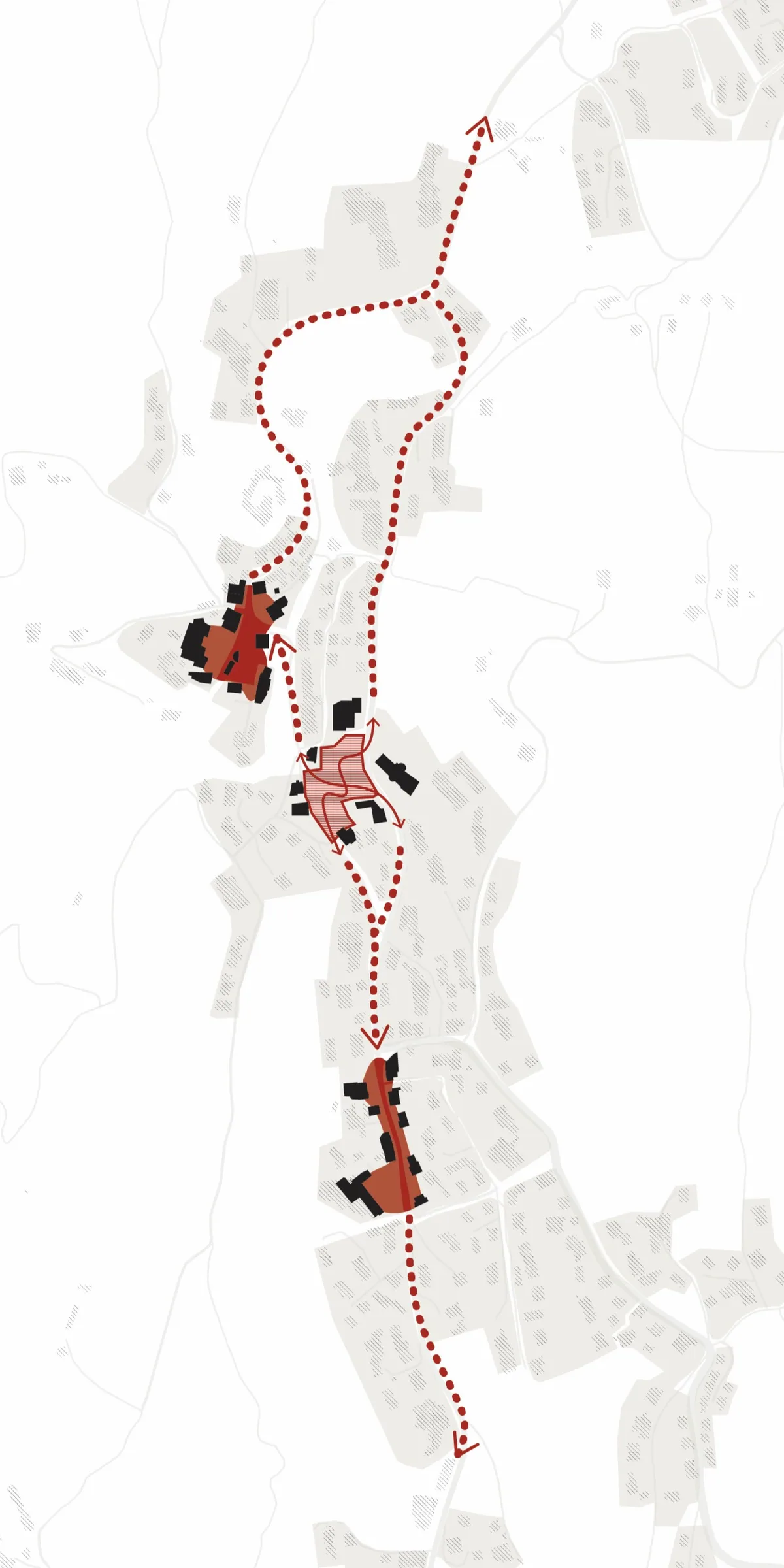 Linear settlement diagram linking Schenna's centralities with a new movement flow