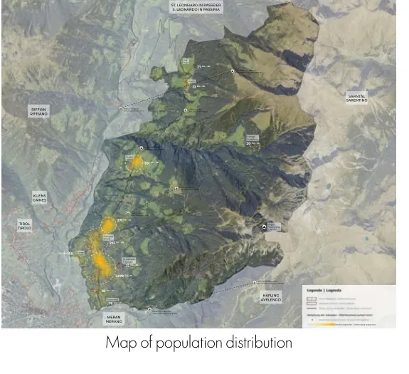 Map of population distribution across Schenna and nearby settlements