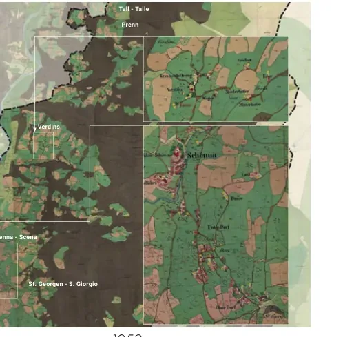 Historical land and settlement map of Schenna in 1858