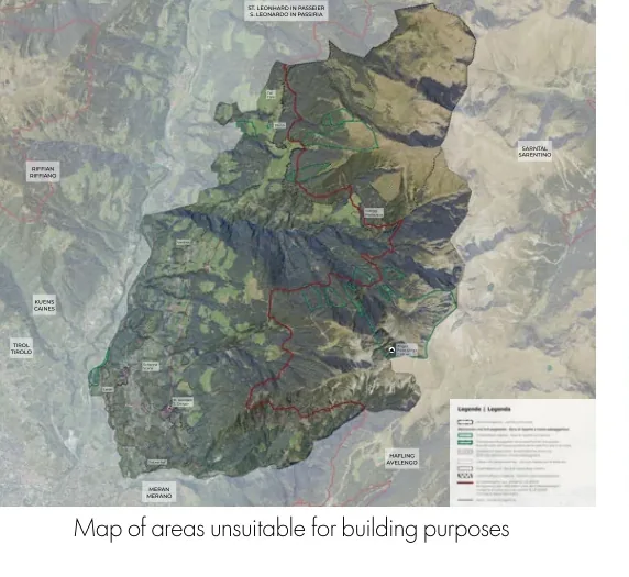 Map showing areas considered unsuitable for building in Schenna
