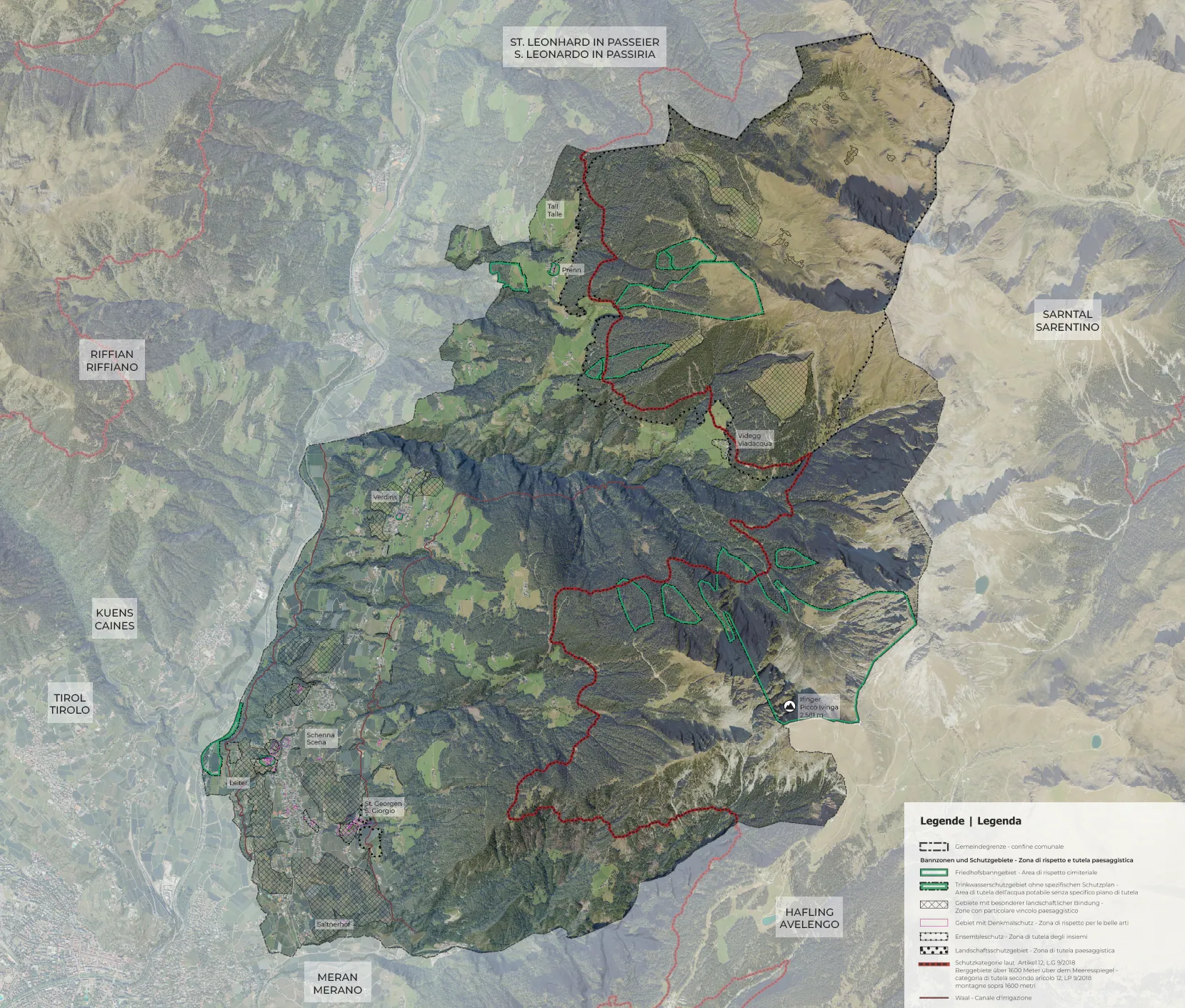 Map showing areas considered unsuitable for building in Schenna